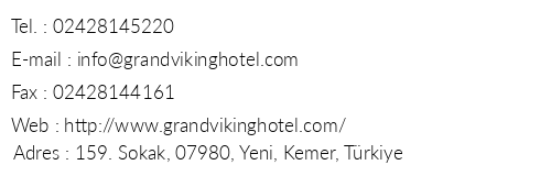 Grand Viking Hotel telefon numaraları, faks, e-mail, posta adresi ve iletişim bilgileri